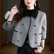 WEWE雙面毛呢短外套女裝春秋冬裝2025新款時(shí)尚高端氣質(zhì)西裝領(lǐng)夾克上衣 灰色【正品9629】 M 建議90-105斤