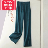 WVHK【特價(jià)撿漏】歐貨垂感棉麻闊腿褲女休閑高腰直筒拖地亞麻長(cháng)褲 天鵝絨藍 L(105-125斤)
