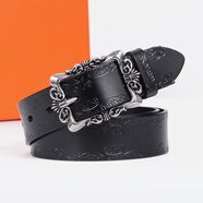 紫心竹皮帶女士真皮裝飾牛仔褲寬腰帶女簡(jiǎn)約百搭時(shí)尚休閑褲帶針扣配裙子 0425#黑色 105cm 體重115-125/褲碼31-32