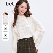 百圖betu女裝冬季新款毛衣側(cè)邊開叉高領(lǐng)麻花織法毛衫女2411T36 白色 S