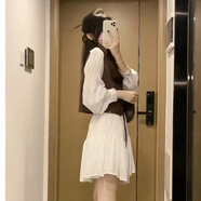 樂卡利 韓系連衣裙三件套 甜美仙女裙長裙初春夏帶馬甲優(yōu)雅通勤上班穿搭 三件套【帶腰帶+馬甲 110斤內(nèi)】 M