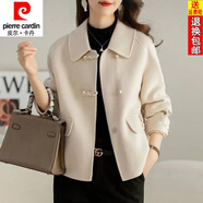 皮爾卡丹（pierre cardin）24秋冬年新款雙面絨大衣女短款韓版寬松雙面呢外套小個(gè)子毛呢大衣 米白色 L 105-115斤