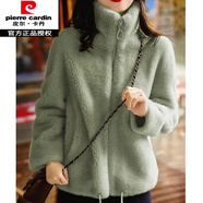 皮爾卡丹（pierre cardin）加絨加厚外套女春秋季雙面絨保暖高領(lǐng)衛(wèi)衣女開衫拉鏈抓絨衣女絨衫 法國品牌5029淺綠色【珊瑚絨】 法國品牌6XL