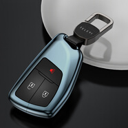 迪加倫 金屬全包 昂科威S鑰匙套 昂科威PLUS 艾維亞 專用汽車鑰匙包殼扣男士女高檔改裝 魅力藍+真皮鑰匙扣 