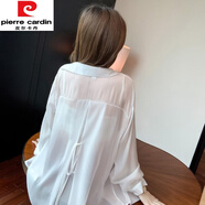 皮爾卡丹（pierre cardin）防曬衣女雪紡開(kāi)衫襯衫夏季薄款披肩配吊帶裙外搭罩衫后背系帶外套 白色 XL