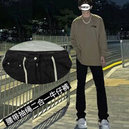 逐夢(mèng)顏牛仔褲高街男黃泥染布水洗歐美做舊直筒褲子vibe國(guó)潮情侶長(zhǎng)褲子潮 GJ709杰黑色牛仔褲不挑腿型 3XL