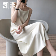 凱戀法式緞面吊帶連衣裙女陳都靈同款內(nèi)搭性感打底裙百搭長裙P8K0126 珍珠白 L