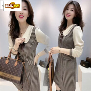 初徑連衣裙歐洲站2025春季新款 千鳥(niǎo)格氣質(zhì)娃娃領(lǐng)時(shí)尚休閑洋氣淑女2 千鳥(niǎo)格米色袖 5XL 155-165斤