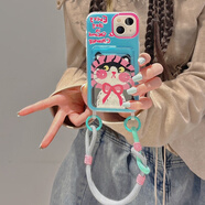 夢臨適用藍色油畫頭套貓咪卡包iphone15promax蘋果14手機殼13新款女12手提掛繩硅膠創(chuàng)意防摔保護套 紅鏡藍底 涂鴉頭套黑白貓咪卡包+掛繩 iPhone15promax