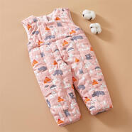 棉谷朵嬰兒純棉花手工背帶褲兒童加厚保暖棉褲男女寶寶冬季居家外出棉服 粉色犀牛 90碼（適合1-2歲）