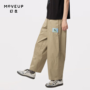 幻走（MOVEUP）2024夏季新款.FUN系列貓咪織嘜設(shè)計(jì)師純棉休閑直筒褲女 卡其綠 S