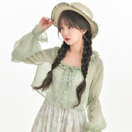 森女部落原創(chuàng)田園初戀感小清新碎花連衣裙收腰吊帶裙春夏款 綠色開衫(單件)（單件） S