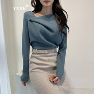 YXHK連衣裙女春秋季品牌女裝時尚名媛氣質(zhì)御姐女神范包臀裙職業(yè)套裝女 藍色上衣+灰色半身裙 M