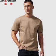 簡束（JOONSVIP）280G重磅排扣短袖t恤男士純棉寬松半袖中袖白色打底衫夏季上衣服 駝色 M