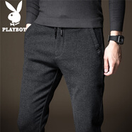 花花公子（PLAYBOY）休閑褲男商務(wù)春夏季褲子男士直筒褲修身男褲 黑色 32