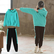 花菈貓童裝女童套裝春款2022新款網(wǎng)紅小女孩兒童加絨裝運動(dòng)休閑長(cháng)袖衛衣套裝大童女裝4-15歲女孩秋季 NG連帽衛衣套裝 綠色秋款 160(建議身高155左右)