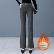 黛姿茹毛呢休閑褲女微喇叭褲子秋冬加絨加厚2025新款高腰顯瘦呢子微喇褲 格子色[加絨款] S (26) 推薦80-95斤