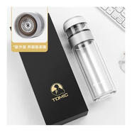 特美刻（TOMIC）特美刻玻璃杯男雙層銀杯便攜大容量茶水分離泡茶杯女優(yōu)雅白380ml 0ML-