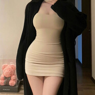 IXLINYOU小媽裙后媽裙純欲風(fēng)顯身材緊身吊帶裙女秋冬內(nèi)搭風(fēng)休閑修身連衣裙 米色 XL