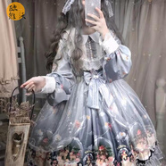 洛麗塔裙子lolita女裝學(xué)生洋裝LO連衣裙長(zhǎng)袖新款OP秋冬女裝長(zhǎng)款大裙擺蘿莉塔洛莉塔甜美 灰色連衣裙無(wú)罩紗 M