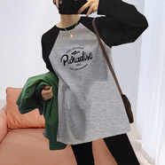 FOX.G德絨打底衫女長(zhǎng)袖t恤中長(zhǎng)款衣服女裝寬松上衣可外穿加絨內(nèi)搭遮臂 小鯊魚(yú)長(zhǎng)袖t恤黑拼灰 XL 【建議125-140斤】