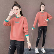 玖卡依衛衣女2025春秋裝新款圓領(lǐng)女裝短外套女韓版潮流套頭衫百搭打底衫 橘色 XL 建議115-125斤