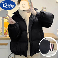 迪士尼（Disney）品牌12-15歲初中學生短款外套13少女大童冬季保暖韓版羽絨服女 黑色 M 建議100-115斤