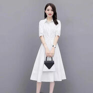 尤柯鳥 YOEKBIRD純棉2025夏裝新款韓版優(yōu)雅修身顯瘦淑女文藝范新疆棉襯衫式連衣裙 6035#白色連衣裙 S