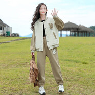 迪莎童話女童套裝兒童秋季棒球服套裝大童女裝新款時(shí)尚運(yùn)動(dòng)休閑學(xué)生2件套 奶咖色 160