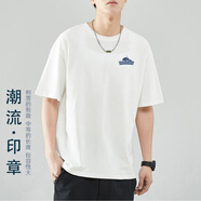 南極人純棉T恤男2021新款男士短袖打底衫男純棉個(gè)性印花舒適男式T恤 白色 S