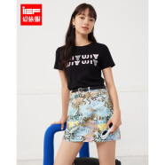 IEFIEF/爱依服2023夏季新款两件套时尚休闲字母印花设计感上下套装裙 黑 S