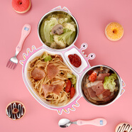 虎神兒童飯盤(pán) 寶寶304不銹鋼餐盤(pán) 餐具分格盤(pán)餐具防摔幼兒園家用盤(pán)子 禮盒裝粉色螃蟹餐盤(pán)+升級勺叉