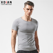 續(xù)點(diǎn) 短袖t恤男 純色運(yùn)動夏季休閑緊身圓領(lǐng)上衣白色修身衣服男士T恤衫 灰色 2XL (180) （150-165斤左右）