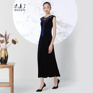 木真了連衣裙秋冬新品長(zhǎng)款絲絨刺繡大擺連衣裙女裝104 10色 M
