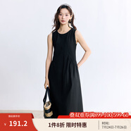 茵曼歐若風(fēng)無袖背心連衣裙2025夏季法式度假寬松松弛感純棉小黑裙 星石黑 XL