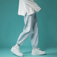 威覺(jué)褲子男寬松束腳牛仔褲春秋季夏款百搭哈倫褲大碼學(xué)生九分休閑長(cháng)褲 淺藍色薄款 XL碼