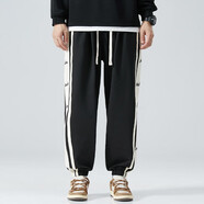 情緣貴族（QINGYUANGUIZU）加大加肥男褲胖子休閑運動(dòng)長(cháng)褲寬松肥佬春季大碼闊腳褲 3350黑色 3XL (191斤到210斤)