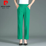 皮爾卡丹（pierre cardin）2025春夏新款純棉長(zhǎng)褲高腰直筒彈力中年老年女褲松緊腰運(yùn)動(dòng)休閑褲 綠色 XL :建議90-115斤