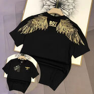 BOY夏天短袖t恤潮牌夏季新款燙金翅膀男女情侶寬松老鷹圓領(lǐng)半截袖 105黑色 L 160—180斤