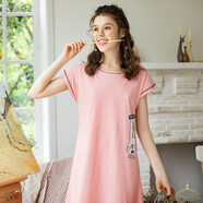 芬騰 睡衣女夏季新品純棉短袖可愛(ài)卡通女士家居服睡裙 蝦色 L