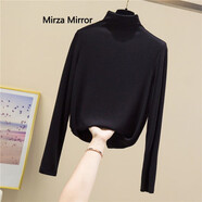 Mirza Mirror半高領(lǐng)短袖打底衫女t恤春秋百搭氣質(zhì)新疆棉針織內搭上衣 黑色長(cháng) 2XL