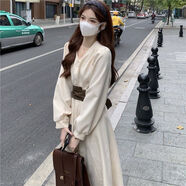 BKQU【輕奢】法式連衣裙法式甜美復古連衣裙女2022秋季設計感收腰氣質(zhì) 杏色 仙氣飄飄 S 建議70-95斤