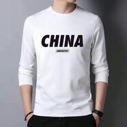 嘉曄新款男士長(zhǎng)袖t恤青少年潮流體恤打底衫男裝韓版修身薄款上衣 china白 2XL