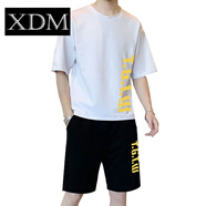 夏季男士短袖T恤運動(dòng)套裝2021新款韓版潮流休閑五分短褲帥氣夏裝 1164白色【套裝】 M