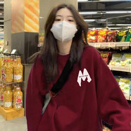 妃麗慕尚秋冬季oversize鹿皮絨圓領套頭衛(wèi)衣女落肩慵懶風長袖上衣外套女裝 B6455酒紅色【加絨款】 M