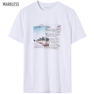 MARKLESS 男士短袖夏季Sorona涼感t恤男不易變形上衣風(fēng)景印花寬松體恤1672 白色 XXL