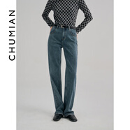 初棉超模褲 磨毛加絨寬松直筒牛仔褲女 冬季復古保暖長(cháng)褲高腰顯瘦 復古藍-常規 XS