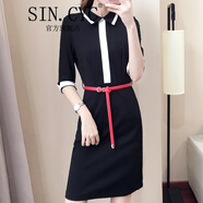 SIN.CYC春裝女裝韓版顯瘦氣質(zhì)修身職業(yè)連衣裙女正裝夏天 黑色 七/分袖 S