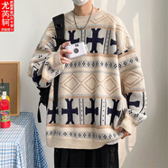 【肥仔250斤超大碼6XL】胖人特大碼毛衣男秋冬民族風(fēng)寬松加肥加大碼針織衫胖人男裝上衣圓領(lǐng)毛線衫加肥 卡其色 6XL(230~265)