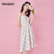 品彩（PinCai）夏季吊帶連衣裙女韓版碎花百搭蝴蝶結吊帶連衣裙女潮 PW14LQ398